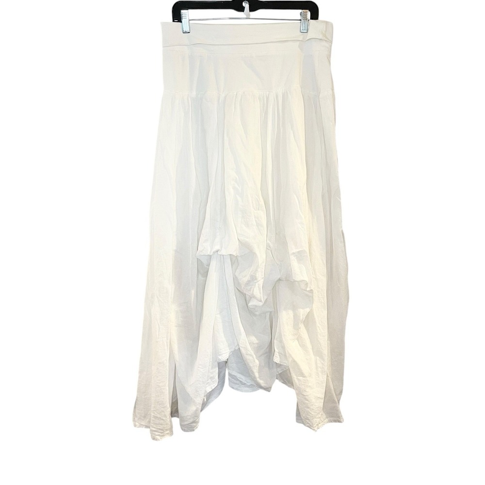 Cute Options White Bubble Hem Maxi Skirt Boho Cotton Lagenlook Ties Adjusts XL